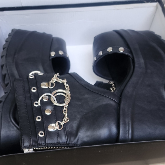 Demonia Black Platform Shoes with Silver Chains - Picture 2 of 3